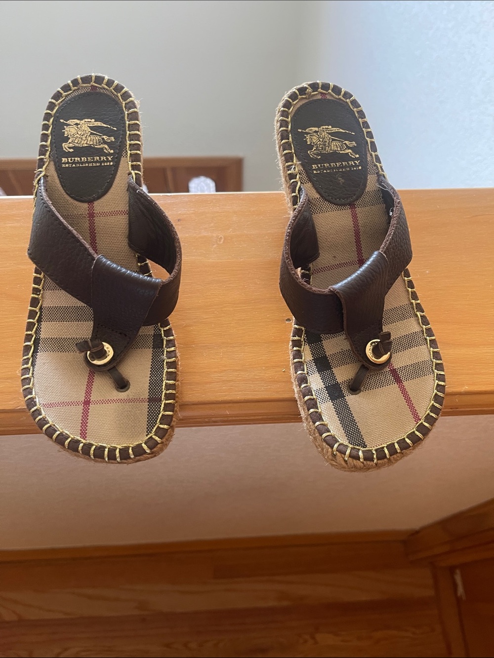 Burberry Dark Brown Wedge Sandals with Rope Heel - Women